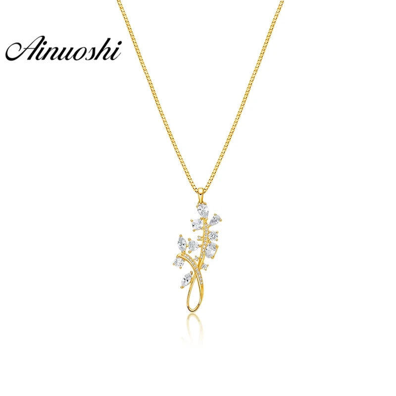 

AINUOSHI 10K Solid Yellow Gold Pendant Shining Leaves Pendant SONA Diamond Women Men Children Gold Jewelry 2.3g Separate Pendant
