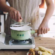 Деревянная стеклянная крышка с одной ручкой, керамическая эмаль, детская еда, лапша, суп, молочная мультяшная чашка, японская маленькая кастрюля для приготовления пищи, утолщенная
