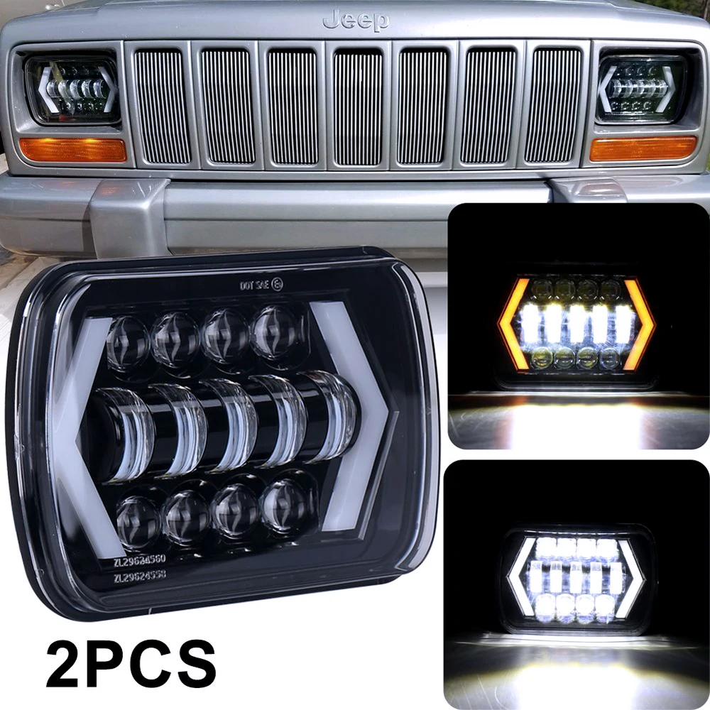 

6x7 5x7 Truck LED Headlamp assembly With High Low Beam DRL Turn Signal 2 pcs Square H4 Headlights For Wrangler YJ Cherokee XJ