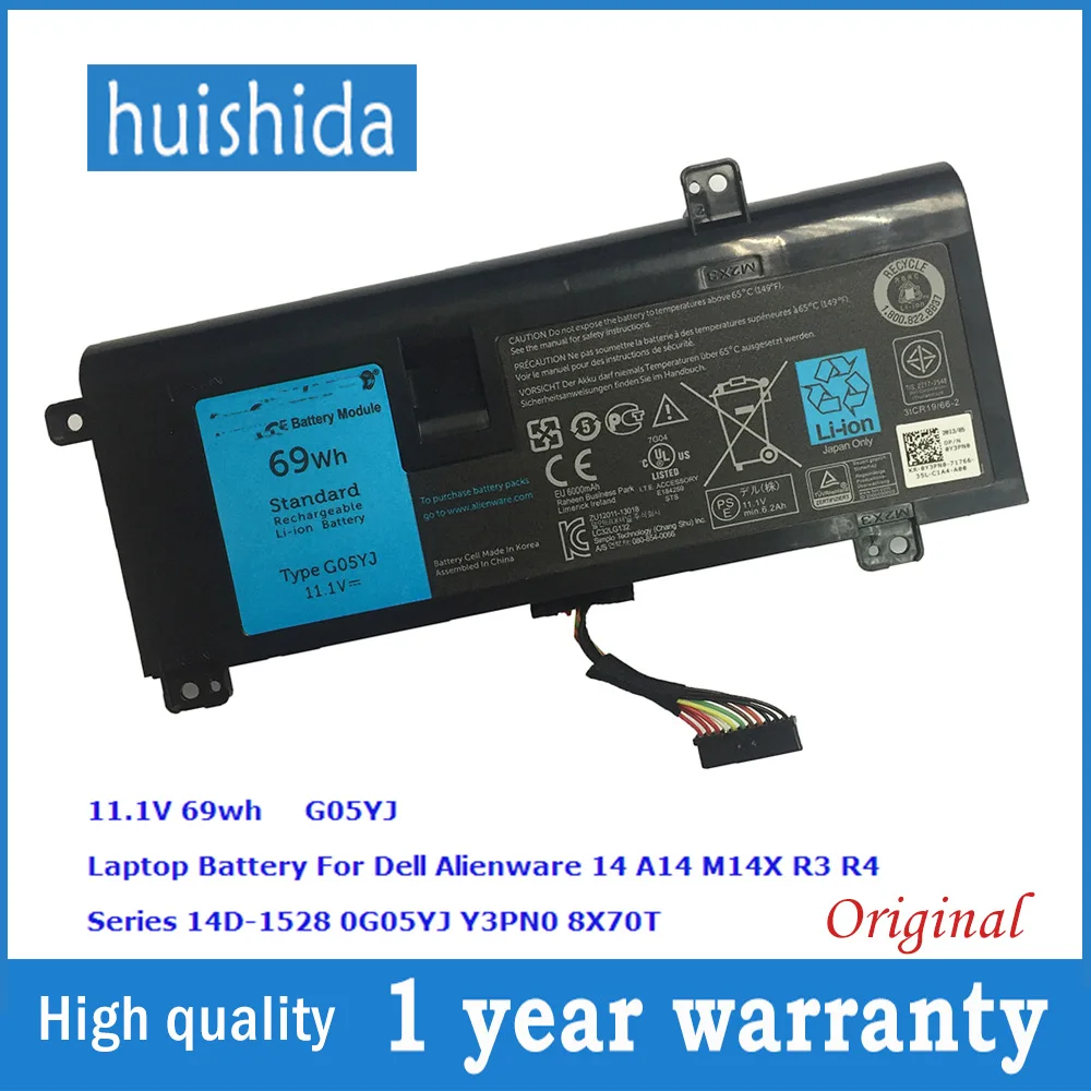 11 1 V 69wh G05YJ новый оригинальный аккумулятор для ноутбука Dell 0G05YJ Y3PN0 8X70T Alienware 14 A14 M14X R3
