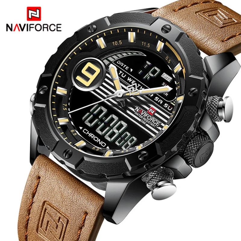 

Mens Watches Top Luxury Brand NAVIFORCE Sport Watches Men Quartz Digital Clock Man Fashion Waterproof Leather strap Wrist Watch