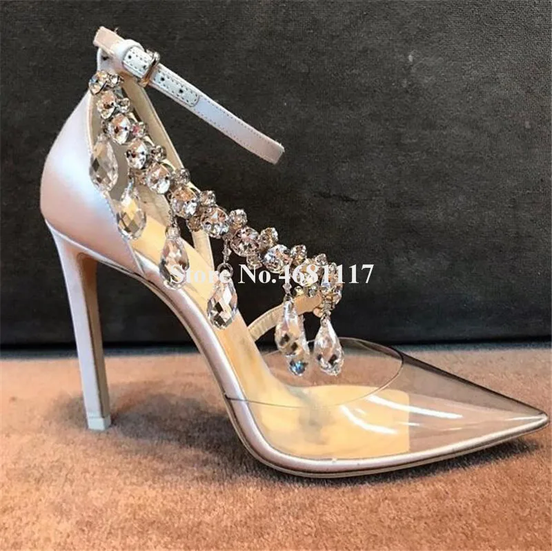 À Mince Mariage Strass Escarpins Femmes Brillant Bride Cheville Transparent Hauts Talon Talons La Chaussures Avec Pointu Luxueux Bout Diamant De Pvc 8qYvRq7f