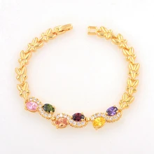 Модные Женские романтичные золотого цвета овальные разноцветные циркониевые CZ камни браслет ювелирные изделия