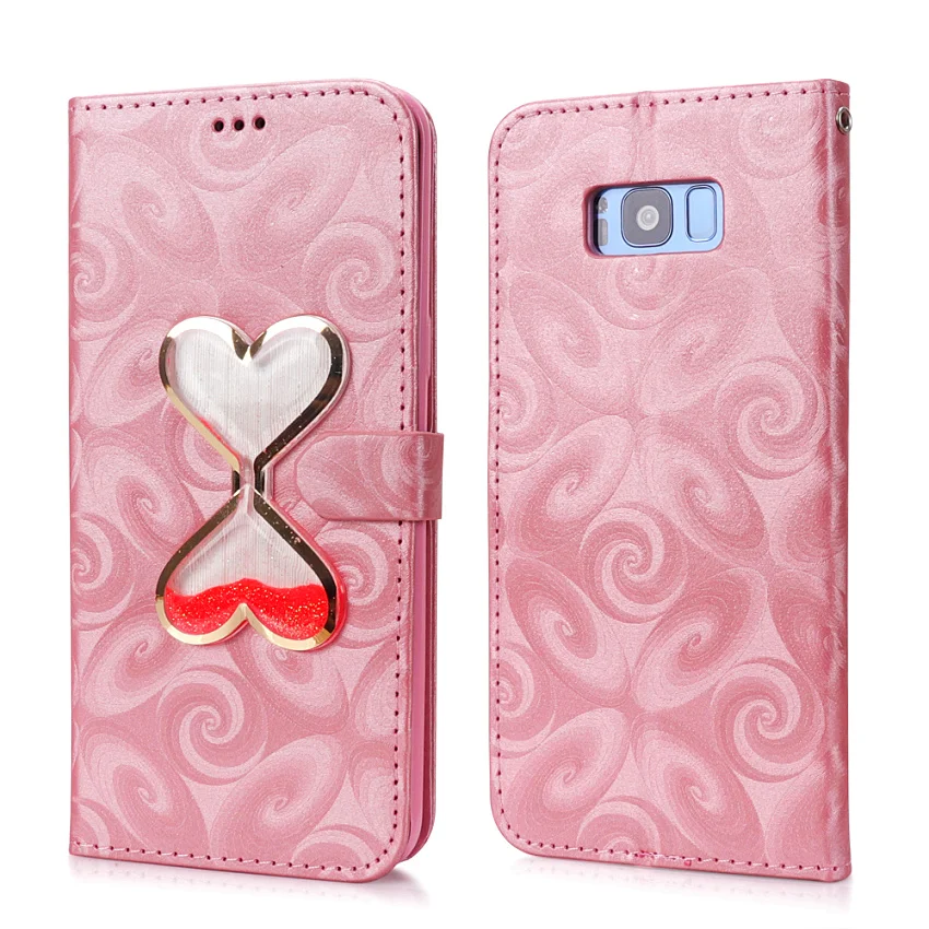 Hourglass Love Heart Quicksand Leather Wallet Case For Samsung Galaxy S8 S9 Plus S5 Mini S7 Edge Magnetic Flip 2 Card Slots Bag (49)