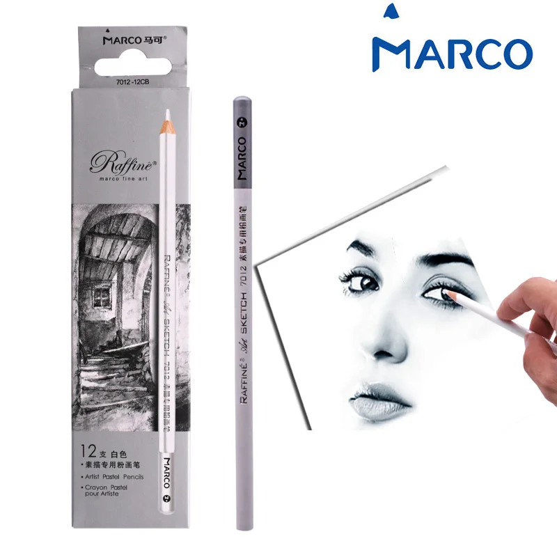 12 шт./кор. Marco художник эскиз белый угольный карандаш Crayon Pastel для графита искусства Выделите нетоксичные карандаши инструменты комплект