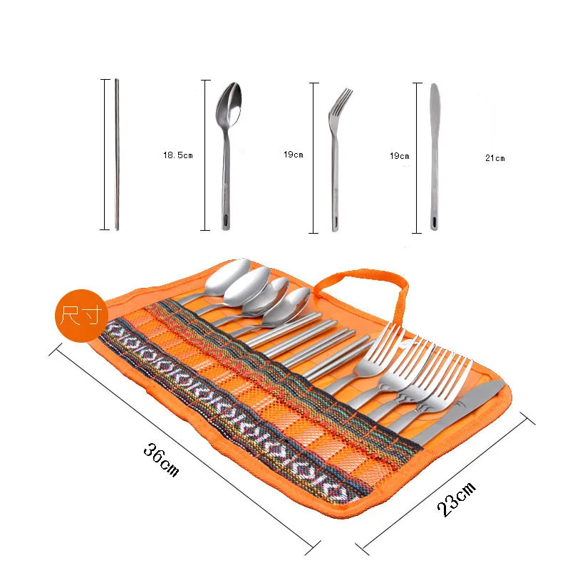 14 unids/set acampar al aire libre vajilla Portable Picnic utensilios de acero inoxidable cuchara cuchillo tenedor vajilla cubiertos utensilios conjuntos