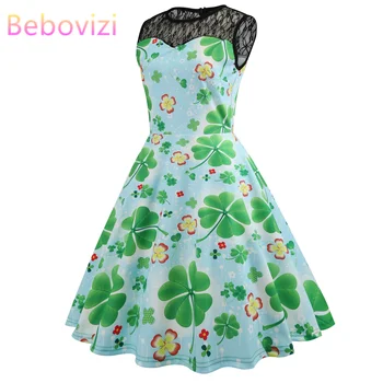 

Bebovizi Women Clothes 2019 Summer Casual Office Plus Size Mesh Stitching Dress Sexy Party O-Neck Elegant Print Vintage Dresses