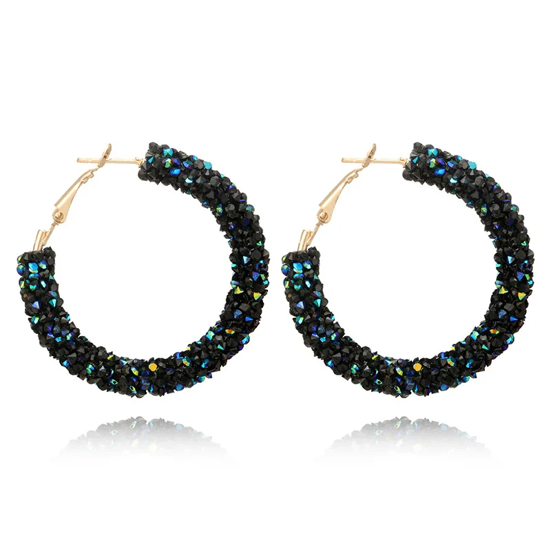 Роскошные богемные серьги с большими круглыми кольцами, креольские черные серьги с блестящими кристаллами и круглыми петлями для женщин, свадебные ювелирные изделия Brincos - Окраска металла: blue