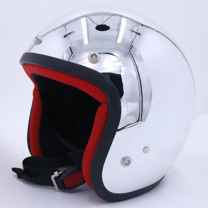 Новое поступление, зеркальный хромированный мотоциклетный шлем, винтажный шлем для скутера с открытым лицом, 3/4, мото КАСКО, серебряный шлем с очками