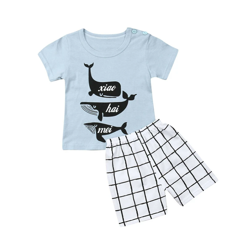 2pcs Newborn Baby Boy Short Sleeve T-shirt+Shorts Kids Summer Cotton Clothes Set