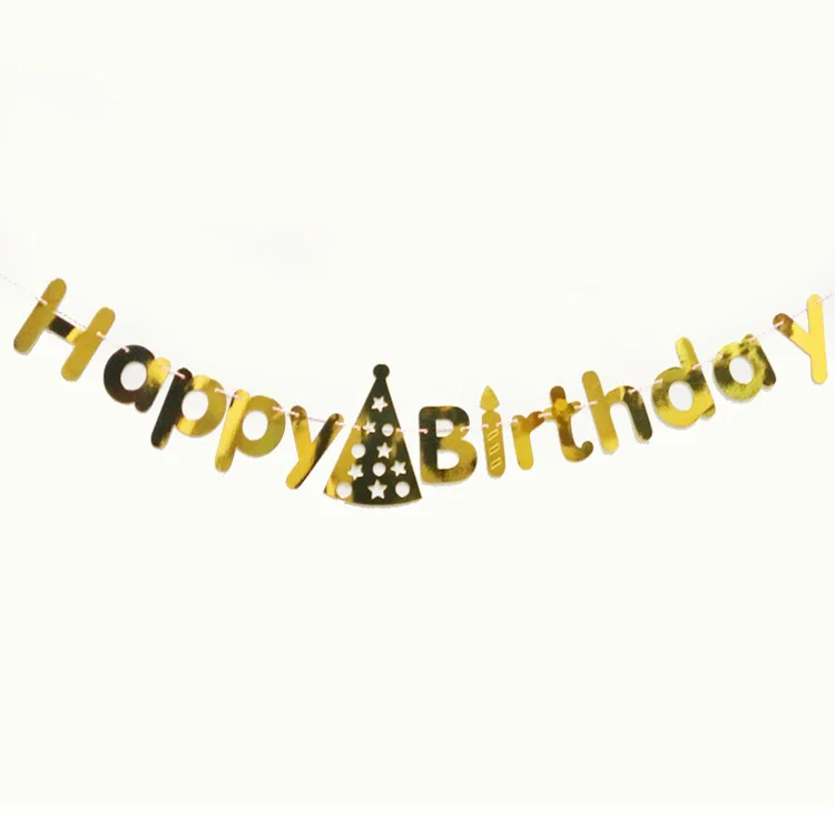 Banner-HB-Hat-Gold Много тем с днем рождения баннер Baby Shower фото овсянка 1-й флажки «С Днем Рождения» мальчик девочка вечерние украшения поставки - Цвет: Banner-HB-Hat-Gold