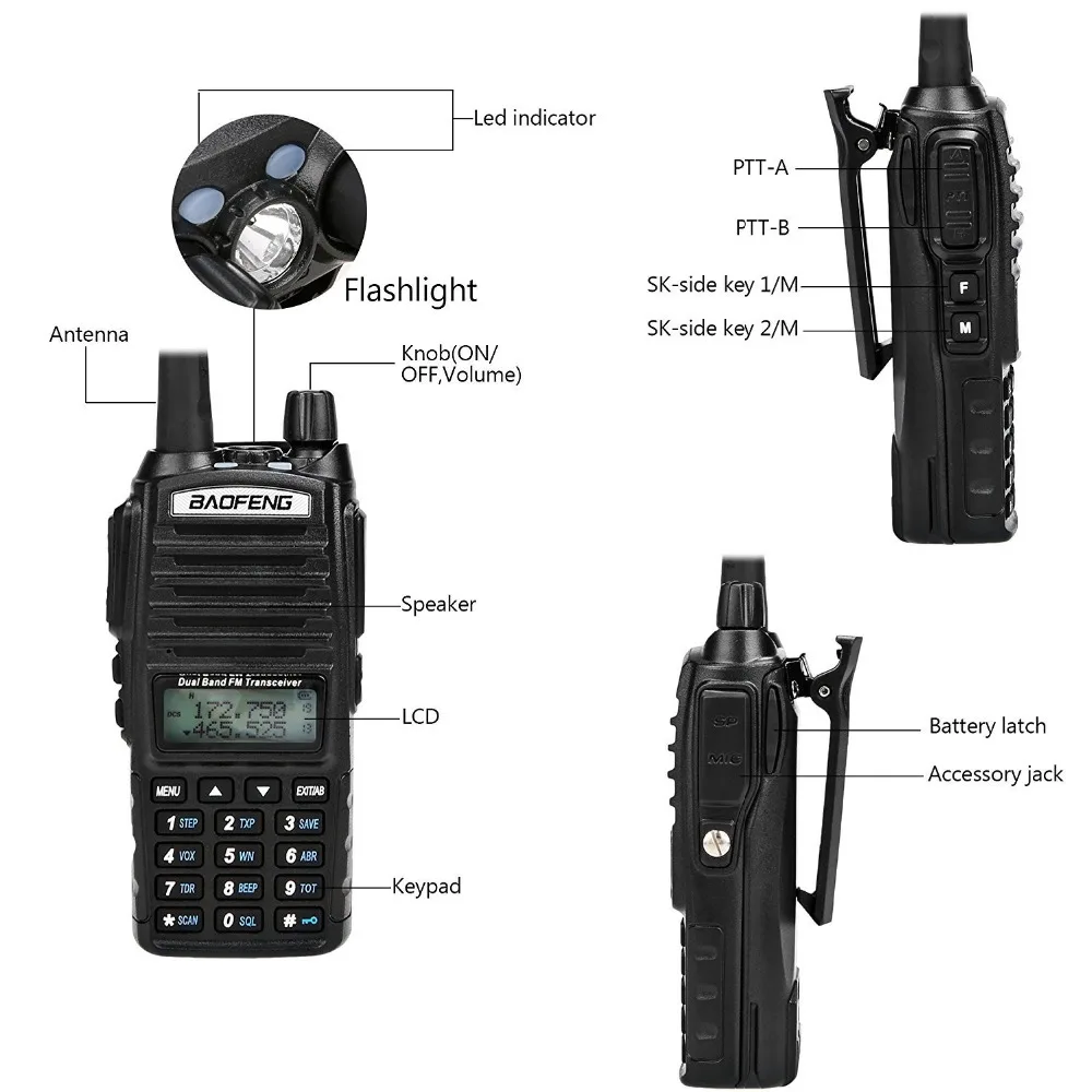 2pcs/lot BaoFeng real 8W UV-82 High Power Two Way Radio Portable Radio Dual Band VHF/UHF 10km long range Walkie Talkie UV82