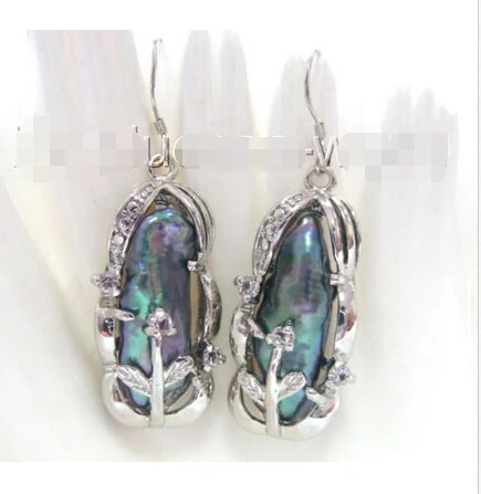 

FREE SHIPPING>>> Free shipping AMAZING 20mm black biwa freshwater pearls earrings b0266 new