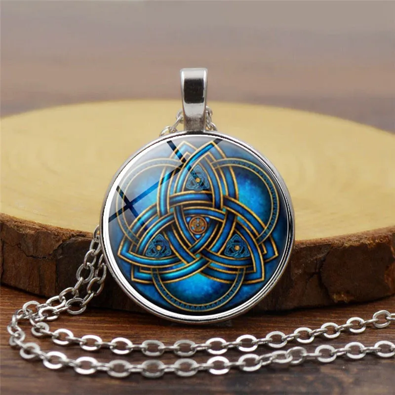 

2018 new Celtic Wheel of the Year Cabochon silver Glass Chain Pendant Necklace Women Jewelry for women gift