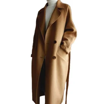 

2019 Winter women wool Coat Wide Lapel Belt Pocket Wool Blend Coat Oversize Long Trench Coat Outwear Women Leisure Wool Coat