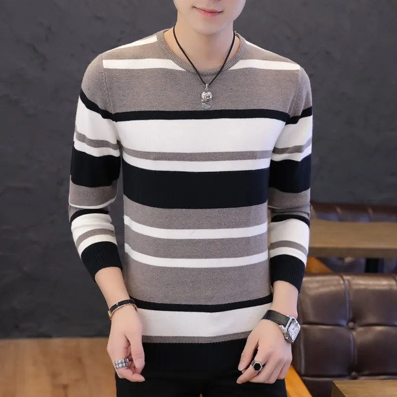 Мужской шерстяной свитер VogueCashmere с круглым вырезом в полоску на осень и
