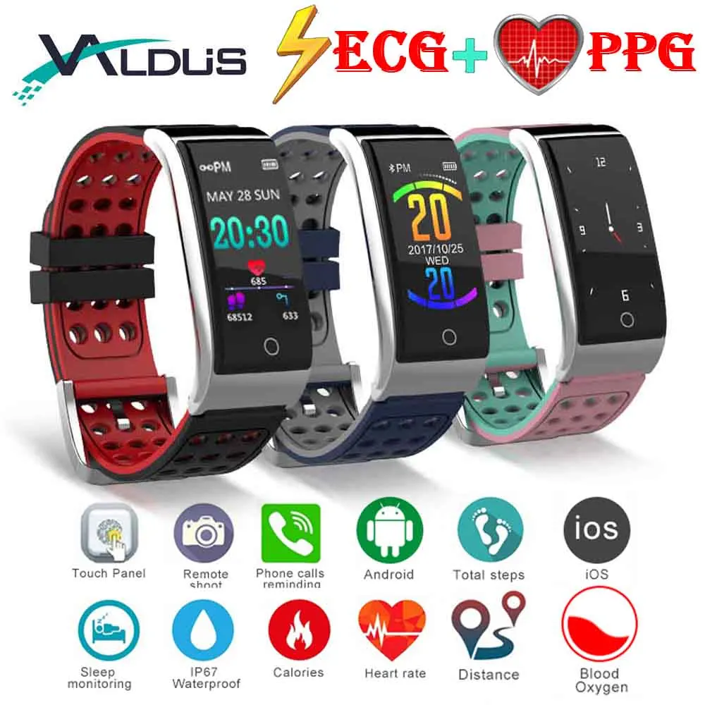 

Valdus Smart Band Fitness Bracelet Blood Pressure Heart Rate Monitor Watch ECG+PPG Smartband for IOS Android Phone Smart Watch