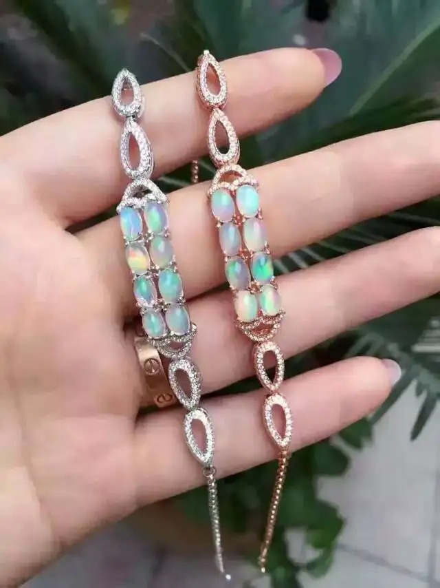 Bracelet opale multicolore naturel pierres précieuses naturelles élégant ligne géométrie chaîne Bra