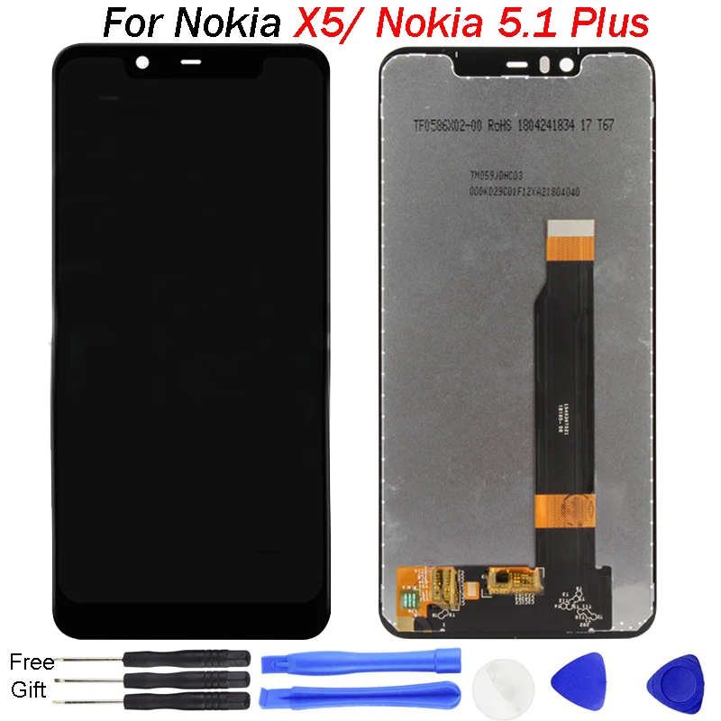 

Original For Nokia X5 LCD Display Touch Screen Digitizer Assembly For Nokia 5.1 Plus Screen Display New 5.86" LCD free Tools