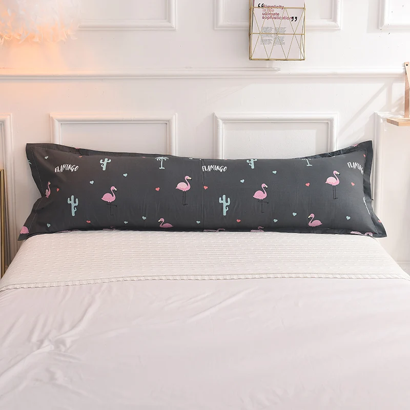 

100% Cotton Twill Double Pillow Case 1.2m 1.5m 1.8m Home Bedding Printing Long Pillowcase Black Flamingo #233