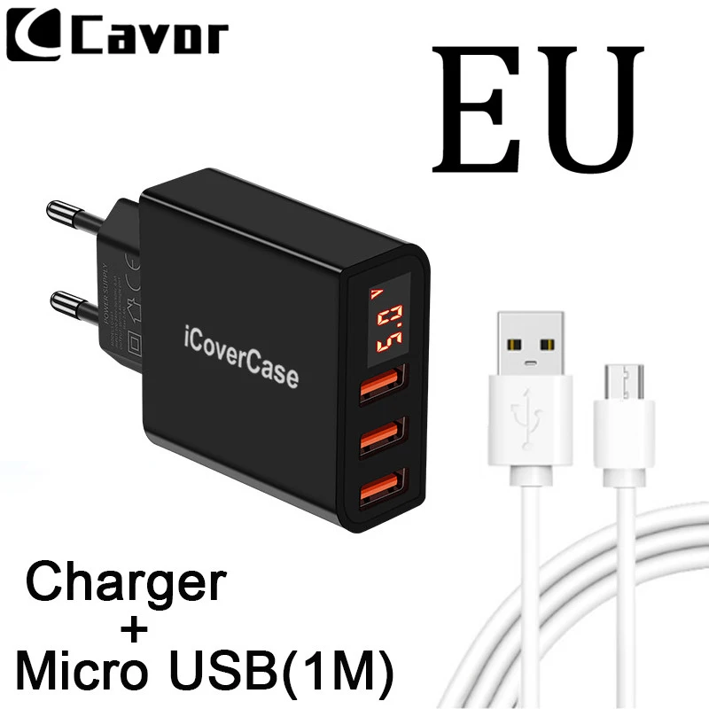 

EU Universal 3 Ports Plug Adapter Charger For Meizu M3 Note M3s M3e Max M5 M6 Note Charge Micro USB 5M Cable For Mei Zu M5s M6s