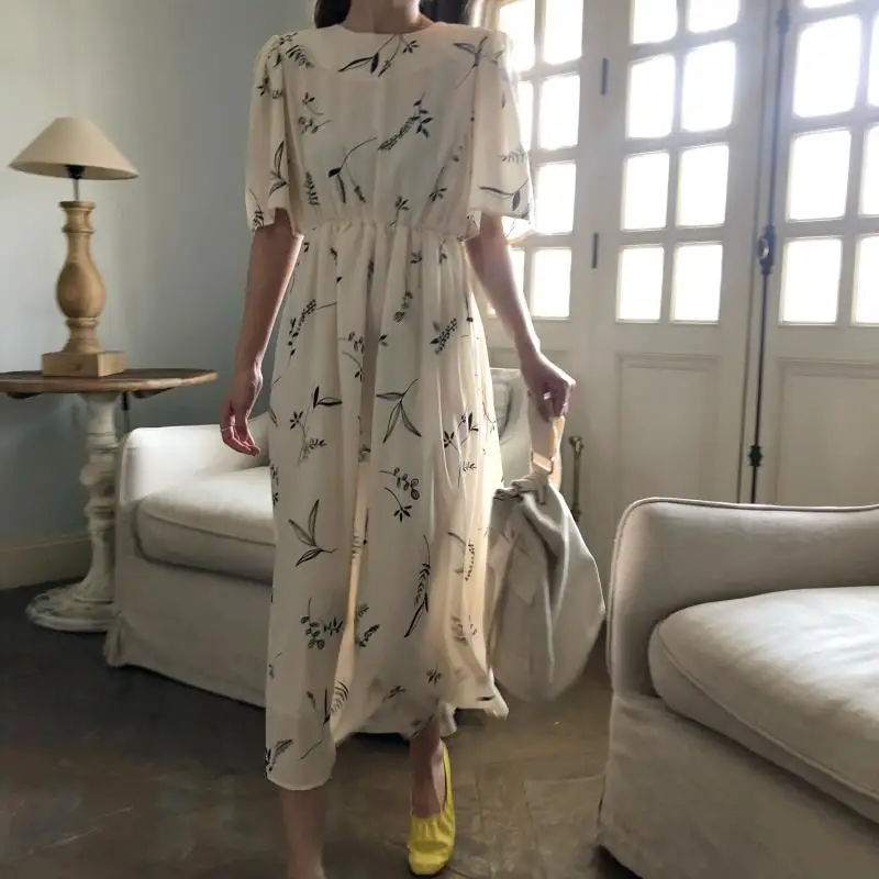 

floarl Dress Elegant Vintage Women High Waist A-line Belt Casual Maxi Long Dress 2019 Spring Summer Plus Size Clothing