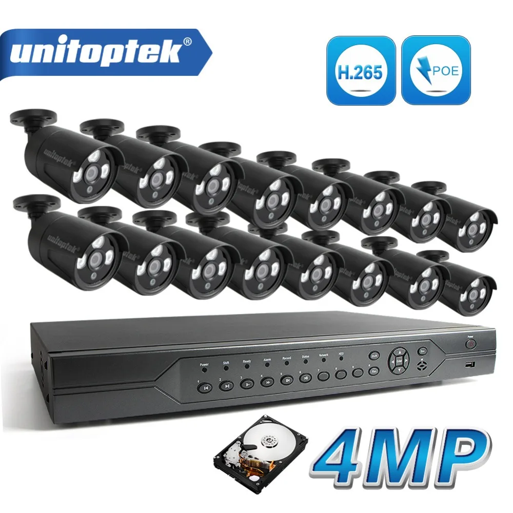 

H.265 16CH 48V POE NVR Kit Security IP Camera CCTV System 16Pcs 4.0MP Hi3516D PS5510 IP Camera P2P Metal Case IR Night View