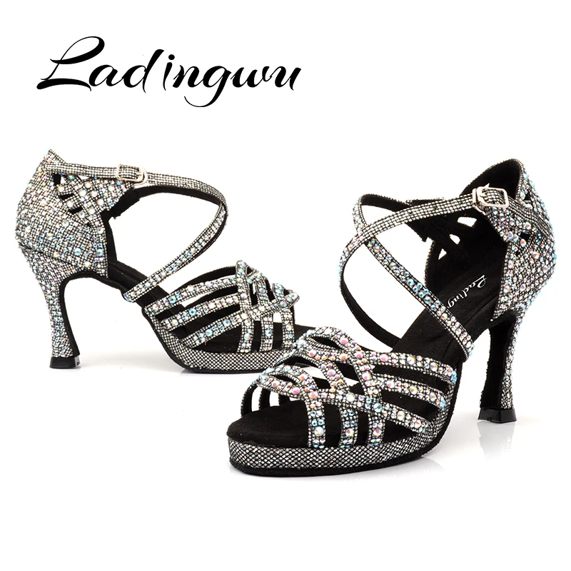 Ladingwu Latin Dance Shoes  Platform Tango Shoes Dance Ballroom Shoes Girls Rhinestone High Heels Glitter Salsa Jazz Dance Shoes