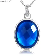 2017 Winter Fashion Jewelry Oval Bule Crystal Stone 925 Sterling Silver Pendant for women Career Wear