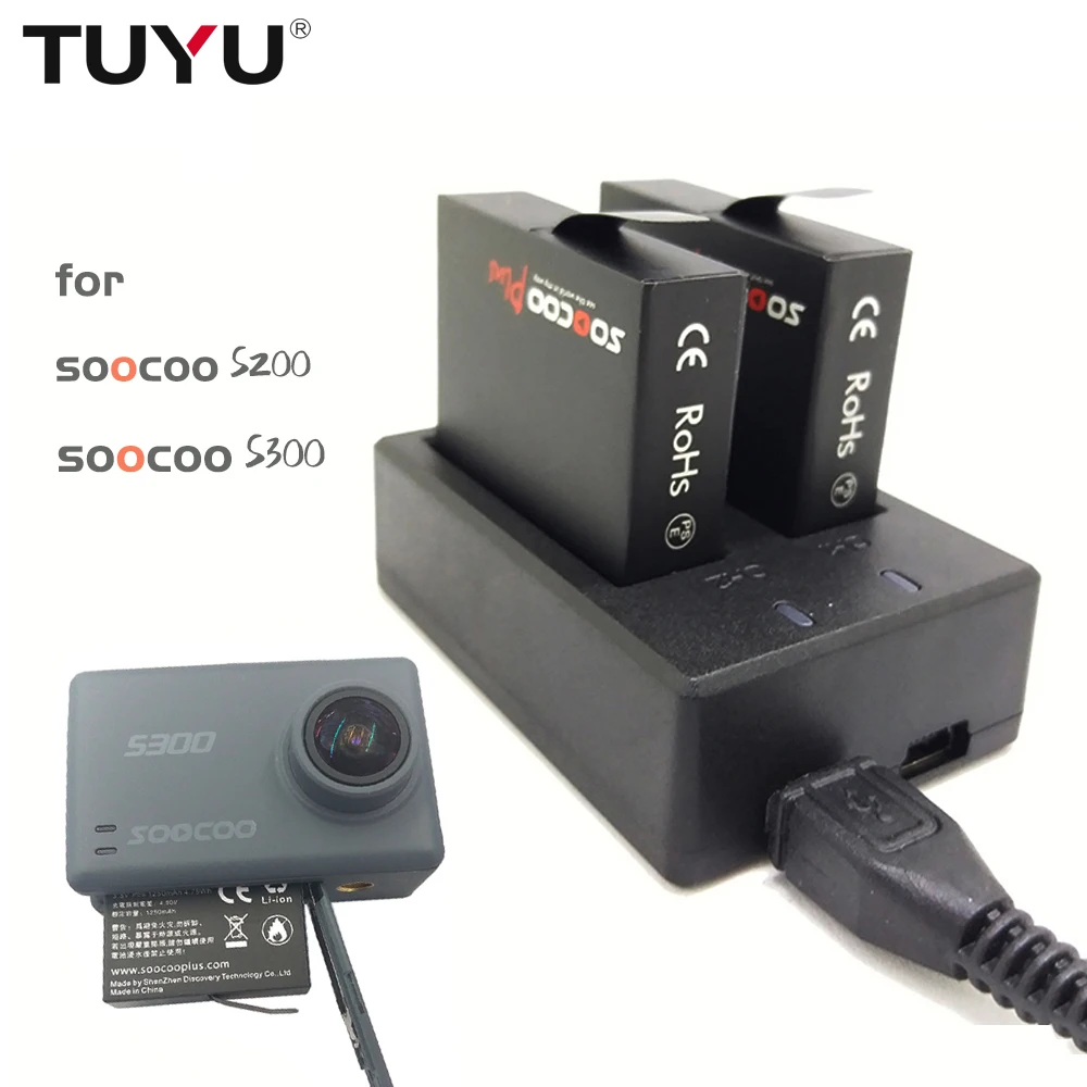 TUYU для SOOCOO S200 S300 батарея с TUYU USB двойное зарядное устройство для S200 S300 батарея для спортивной экшн-камеры