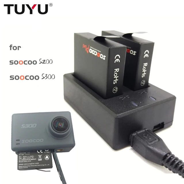 US $7.68 TUYU for SOOCOO S200 S300 Battery with TUYU USB Dual Battery Charger for S200 S300 Action Sports Ca