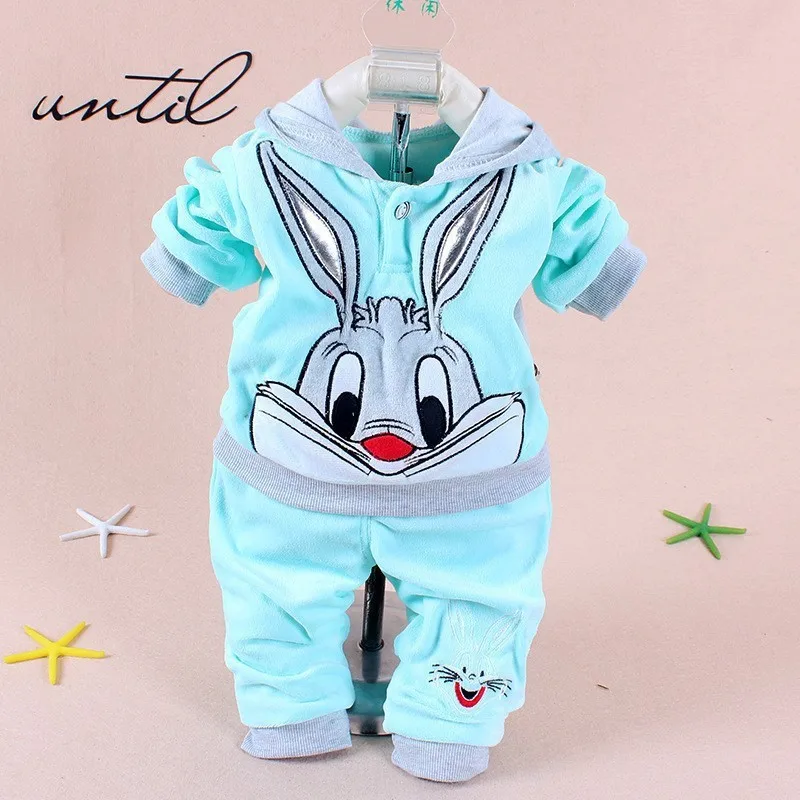 Spring And Autumn Season Rabbit Cashmere Suit Fashion Cute Boy Girl Cartoon Hat Casual Cotton Piece Suit. Baby Clothes