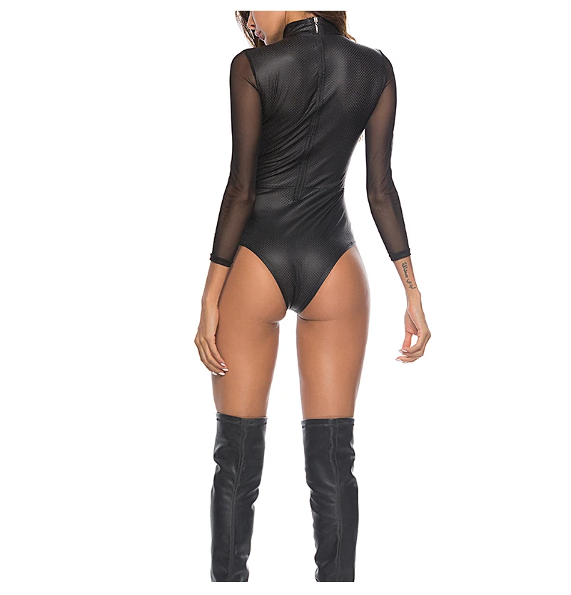 Sexy Women PU Patent Leather Lingerie Lace Bodysuits Wetlook Erotic Leotard Costumes Rubber Flexible Latex Pole Dancing Catsuit  (3)