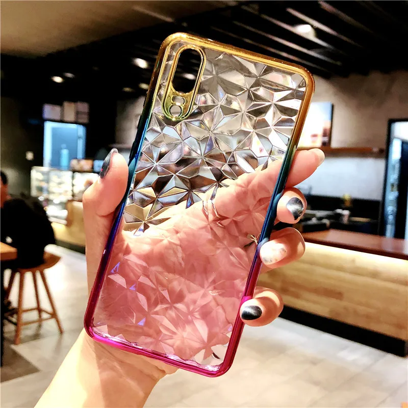 

Plating 3D Crystal Gradient Diamond Texture Case For Huawei Honor 10 Lite 8A 7A 7C 8C Cover Silicone TPU Soft Full Phone Cases