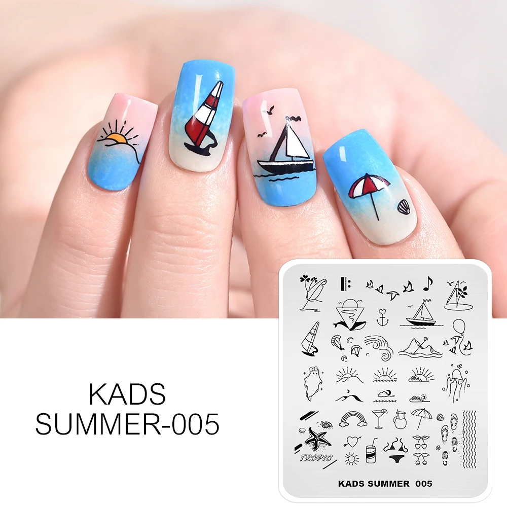 KADS новые пластины для штамповки ногтей Летняя природа шаблон для штамповки изображения пластины для маникюра палитра цветов многослойный дизайн