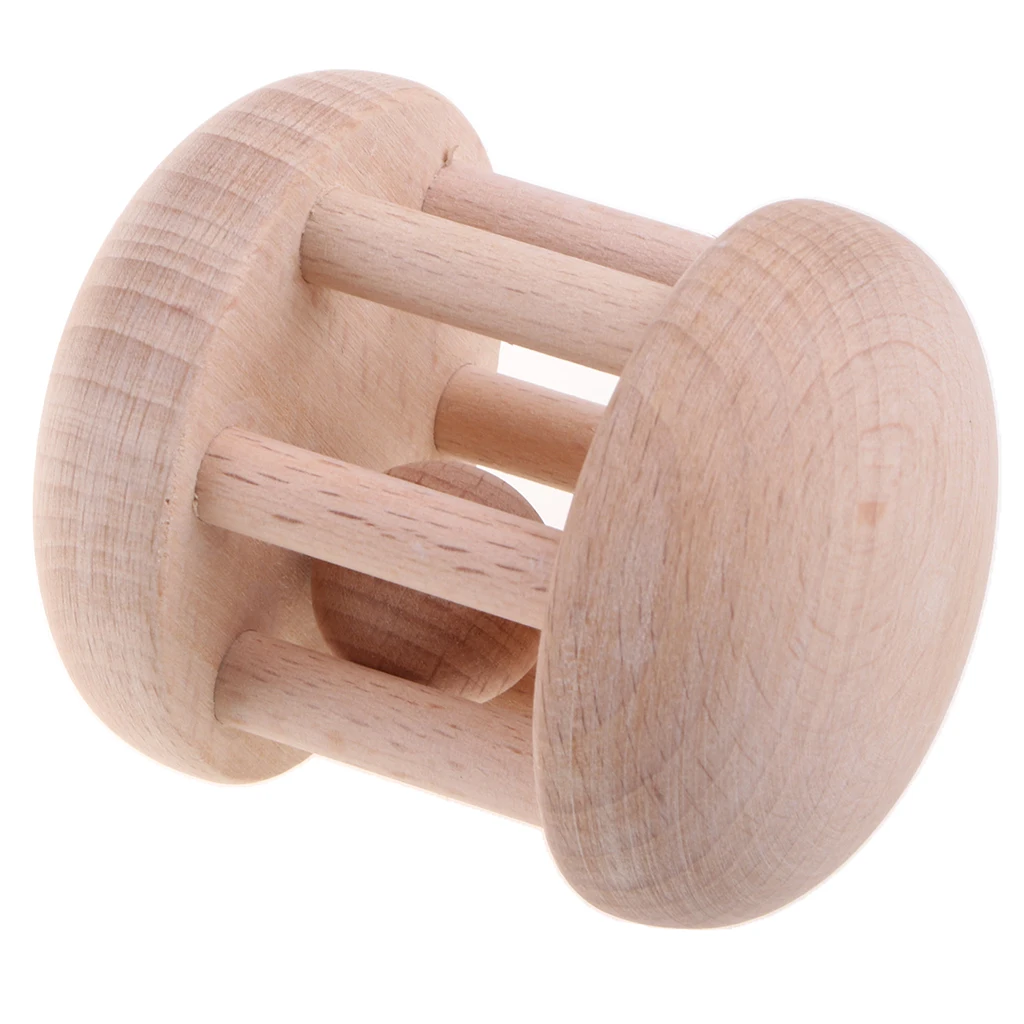 Baby Natural Wooden Montessori Rattle Ring Teething Chewable Sound Musical Toy Infant Nursery Musical Shaker Developmental Gift