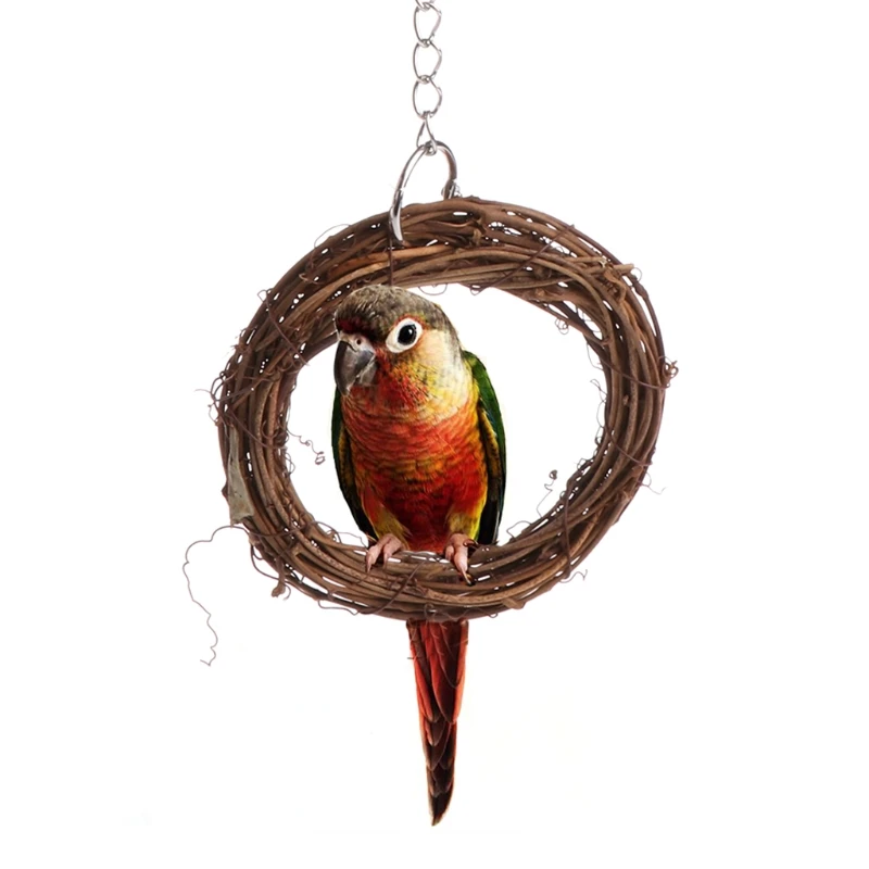 

OOTDTY Pet Bird Chew Bites Rattan Hoop Ring Toys Cage Climb Swing Parrot Cockatoo Parakeet