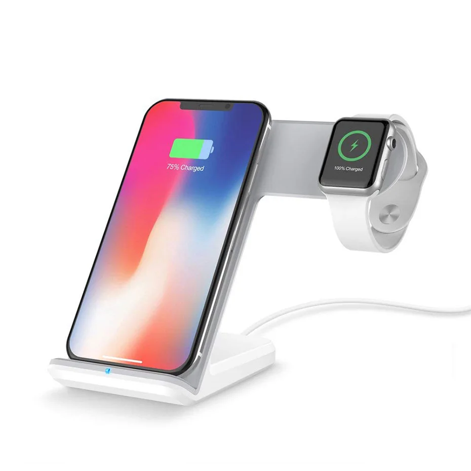 QI 2 in 1 Wireless Charger Stand For Iphone 8 Iphone X Apple Watch 2.0 3.0 QC 2.0 QC 3.0 10W Wireless Charger For Samsung S8 S9  (8)