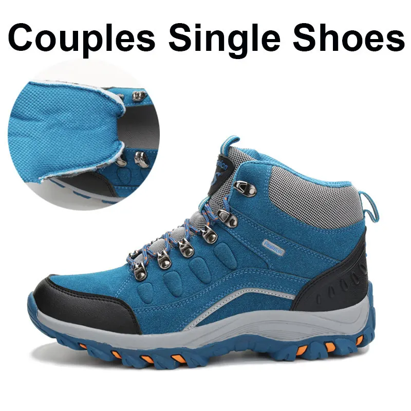 Унисекс Зимние плюшевые водонепроницаемые туристические ботинки Для мужчин замшевые открытый кроссовки Для женщин спортивные походы пара обувь для прогулок - Цвет: single couple blue