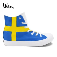 Вэнь парусиновые кроссовки флаг Швеции ручная роспись обувь дизайн Граффити живопись Эспадрильи плоские шнуровка Лоферы плимсоллы