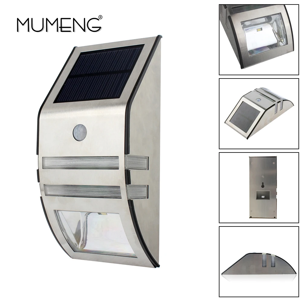 

MUMENG Waterproof 2 LED 120LM PIR Solar Motion Sensor Lamp Garden Yard Outdoor Wall Pathway Balcony Porch Fence Lights