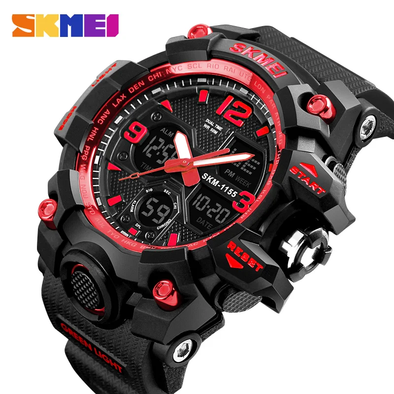 Baratos Reloj deportivo militar para hombre, reloj de pulsera de 50M impermeable Digital de cuarzo SKMEI de lujo para hombre