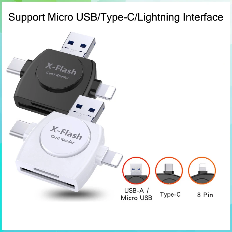All in one SD TF Card Reader Lightning Type C Micro USB Android Multi system Compatible 3