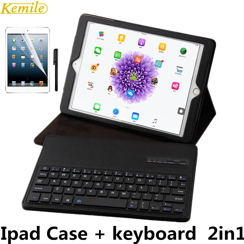 

Kemile Bluetooth Keyboard For iPad Air& air 2 Wireless Keyboard For ipad pro 9.7 &For New iPad 2017 PU leather Case Cover A1566