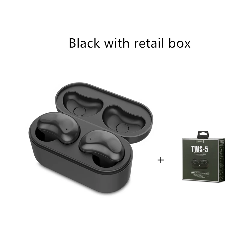Remax беспроводные наушники пара наушников с зарядным устройством гарнитуры Bluetooth 5,0 Smart Touch 3D стерео TWS-5 - Цвет: black