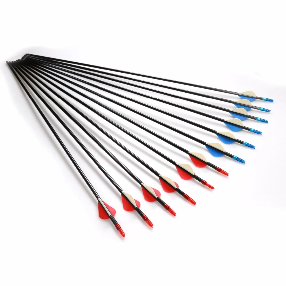 

siciwinni 12pcs Spine 350 Pure Carbon Arrow 30 Inches with Replaceable Arrowhead for Compound/Recurve Bow Archery Hunting