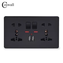 Coswall настенная розетка питания двойная универсальная 5 отверстий переключаемая розетка с неоновым 2.1A двойной usb-порт для зарядки светодиодный индикатор черный цвет