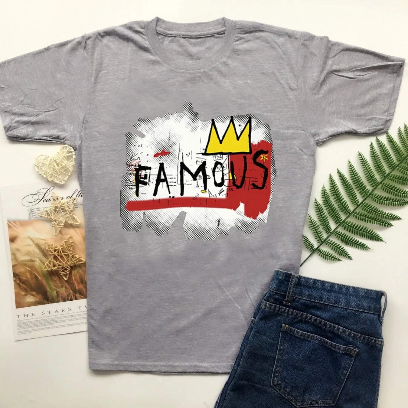 PUDO-JBH 1 шт. черная футболка серые футболки Basquiat футболка «Famous» crown Prince Art футболка одежда унисекс