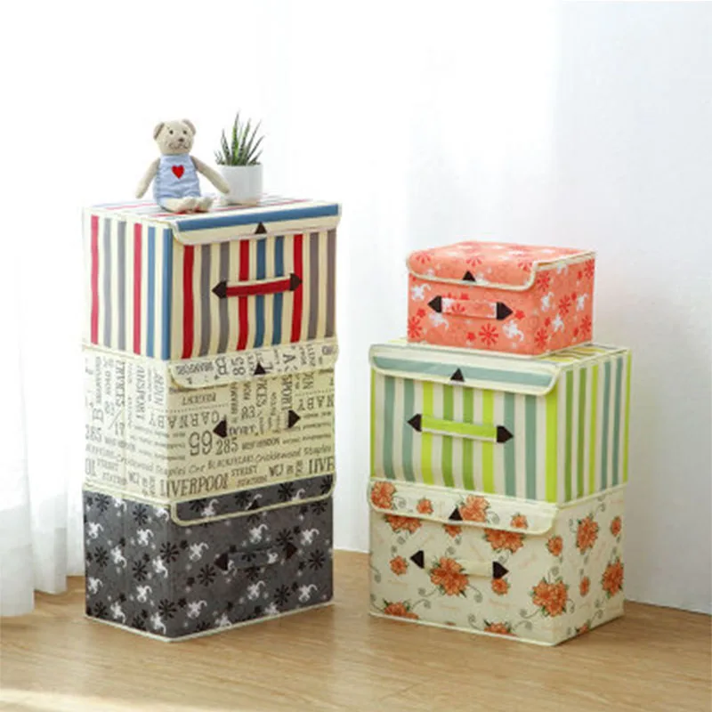 

Canvas And Liene Storage Box With Cap 2 Size Clothes Socks Toy Snacks Sundries Oraganier Set organizer Cosmetics Household Rated