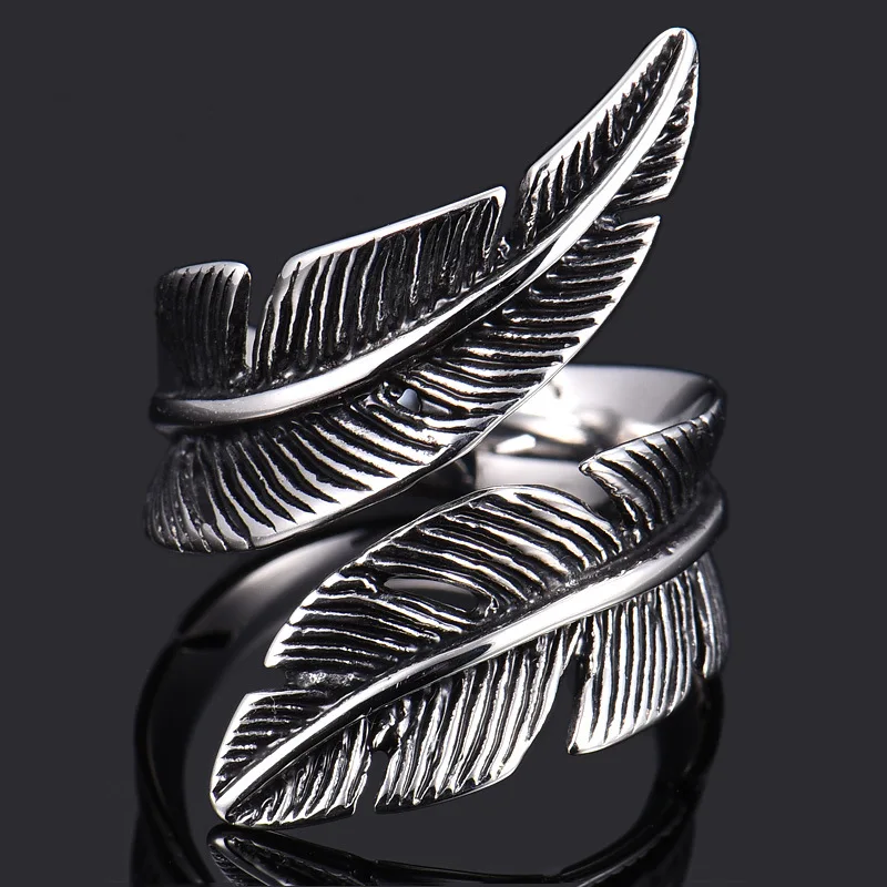 Unique Design Adjustable Resizable Ring Gothic Silver Feathers Rings For Men Retro Open Finger Rings Party Jewelry Accessories